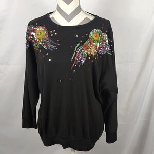 Victoria Harbour Sequined Embellished Black Sweatshirt
